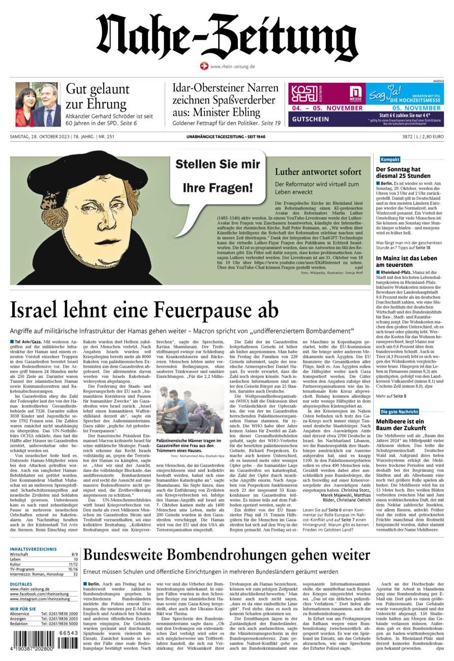 Nahe-Zeitung vom Samstag, 28.10.2023
