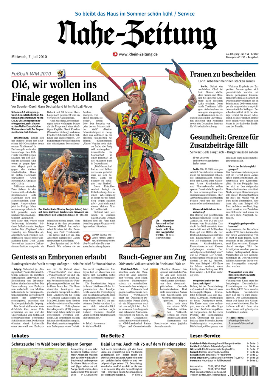 Nahe-Zeitung vom Mittwoch, 07.07.2010