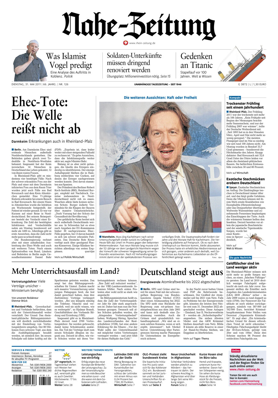 Nahe-Zeitung vom Dienstag, 31.05.2011