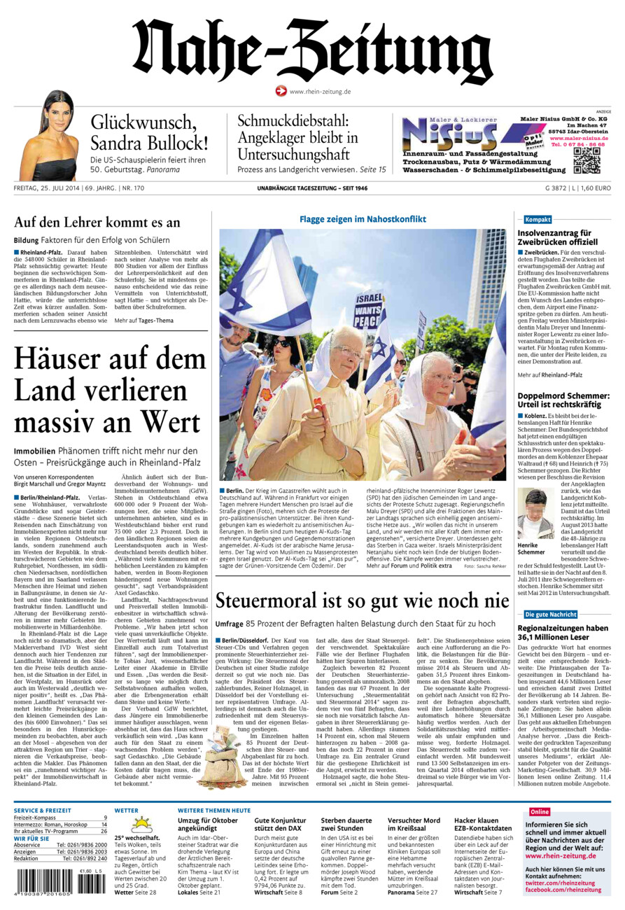 Nahe-Zeitung vom Freitag, 25.07.2014