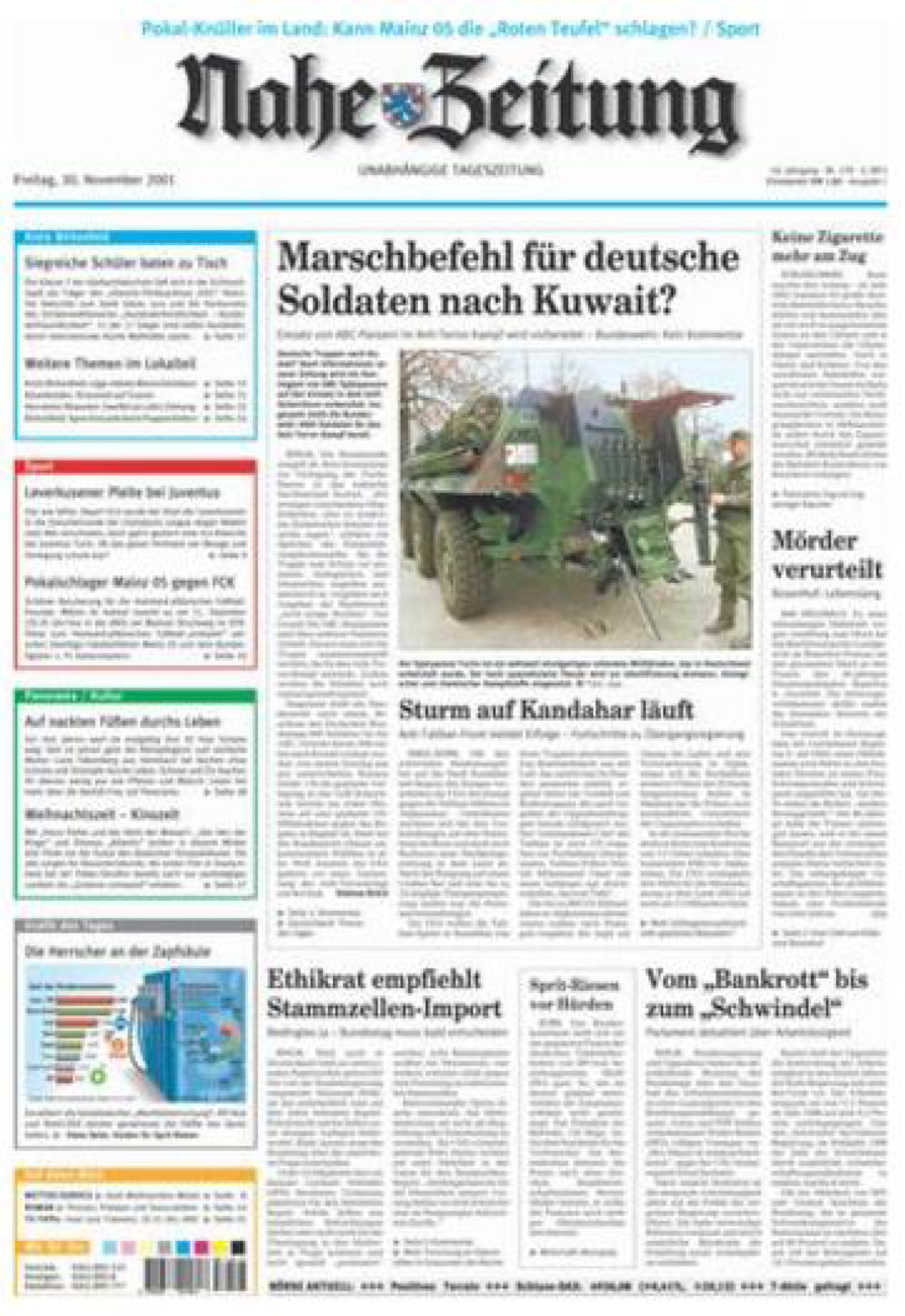 Nahe-Zeitung vom Freitag, 30.11.2001