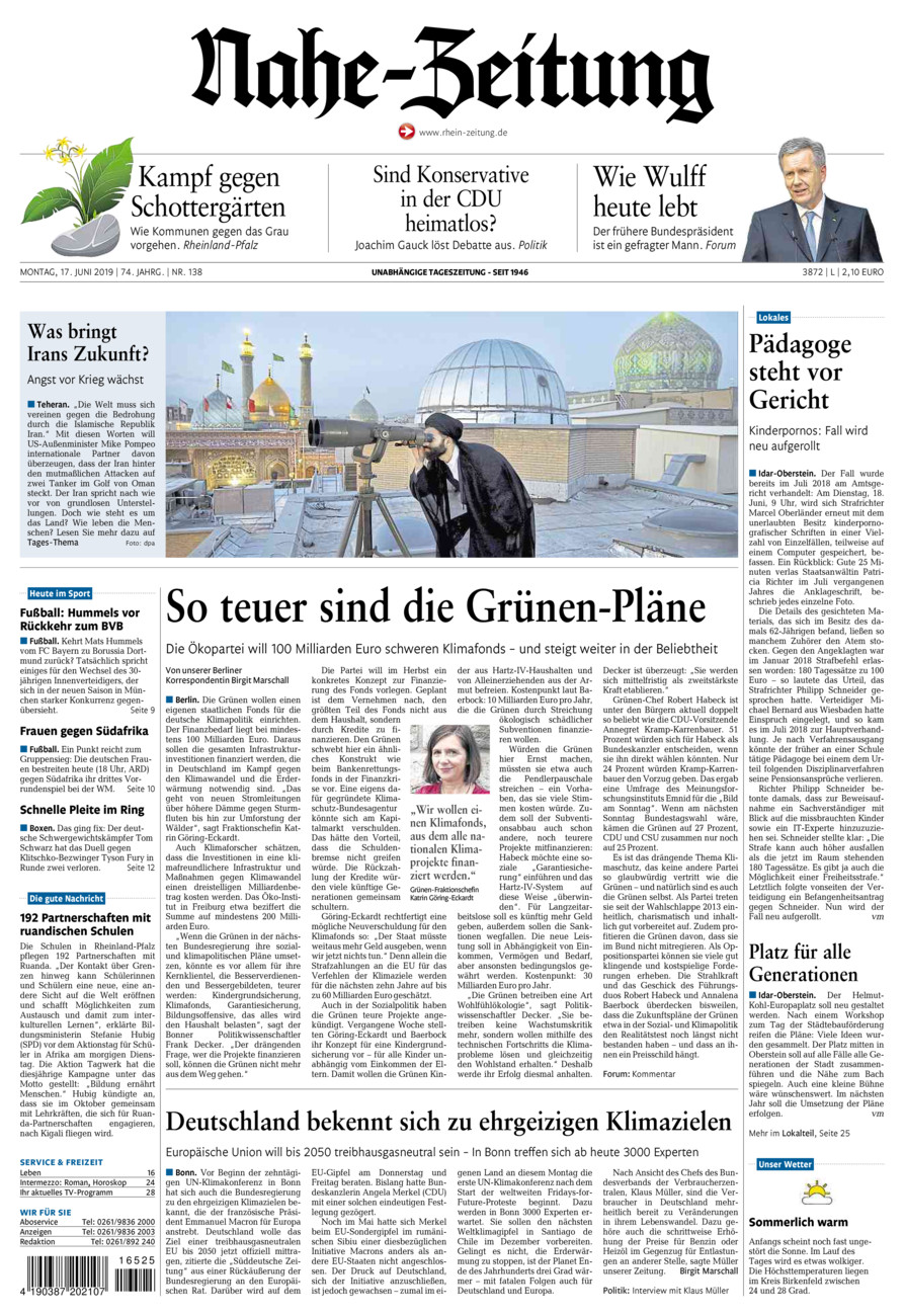 Nahe-Zeitung vom Montag, 17.06.2019