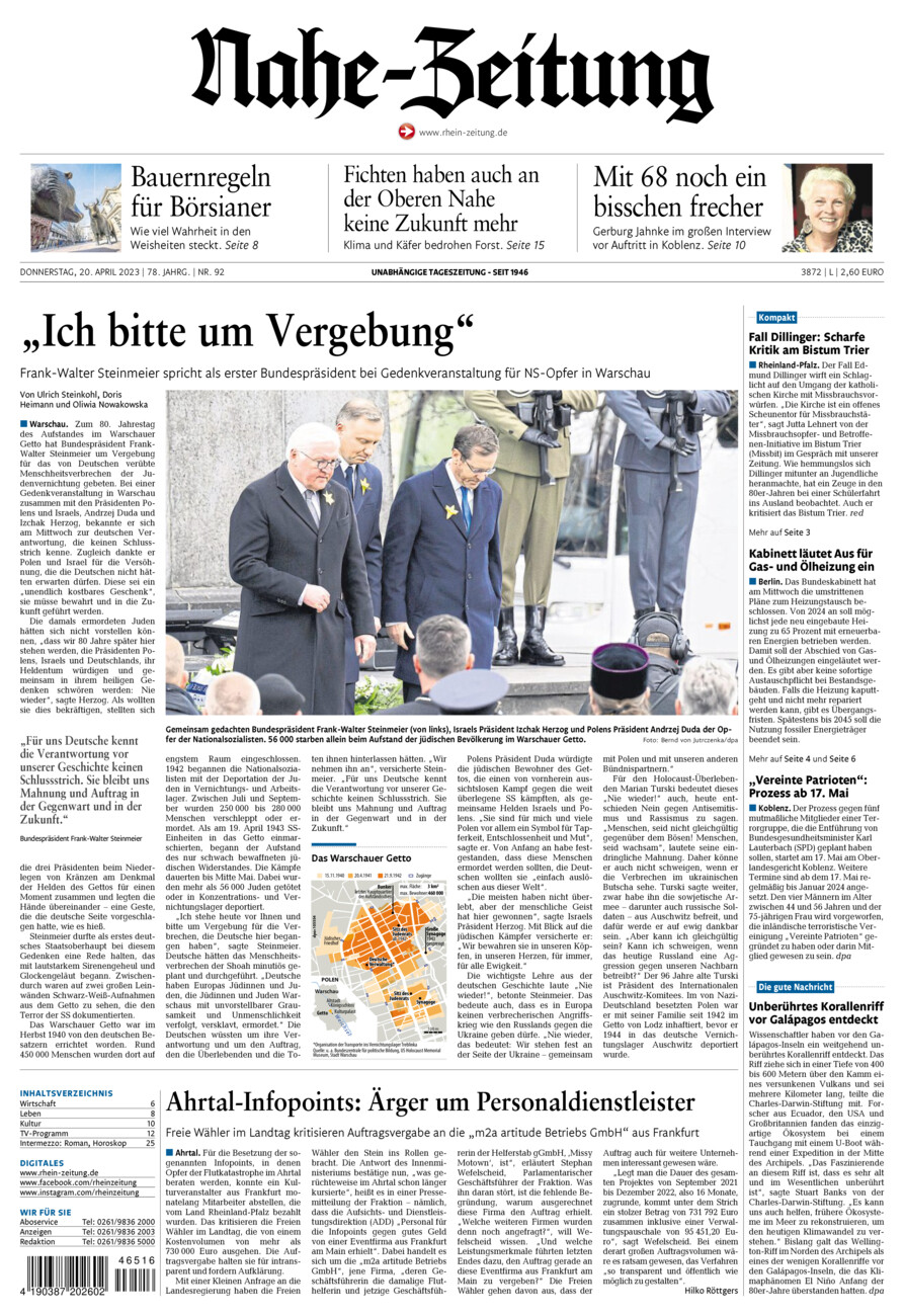 Nahe-Zeitung vom Donnerstag, 20.04.2023