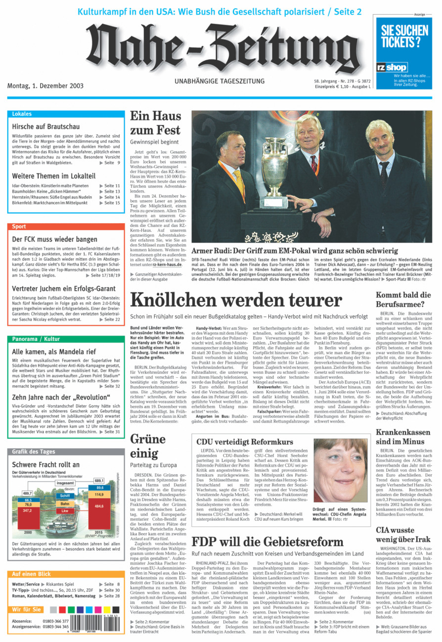 Nahe-Zeitung vom Montag, 01.12.2003