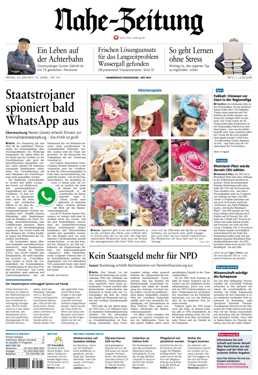Nahe-Zeitung vom Freitag, 23.06.2017