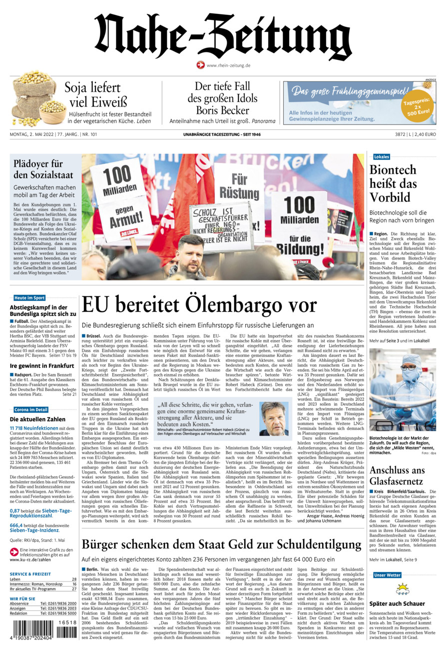 Nahe-Zeitung vom Montag, 02.05.2022