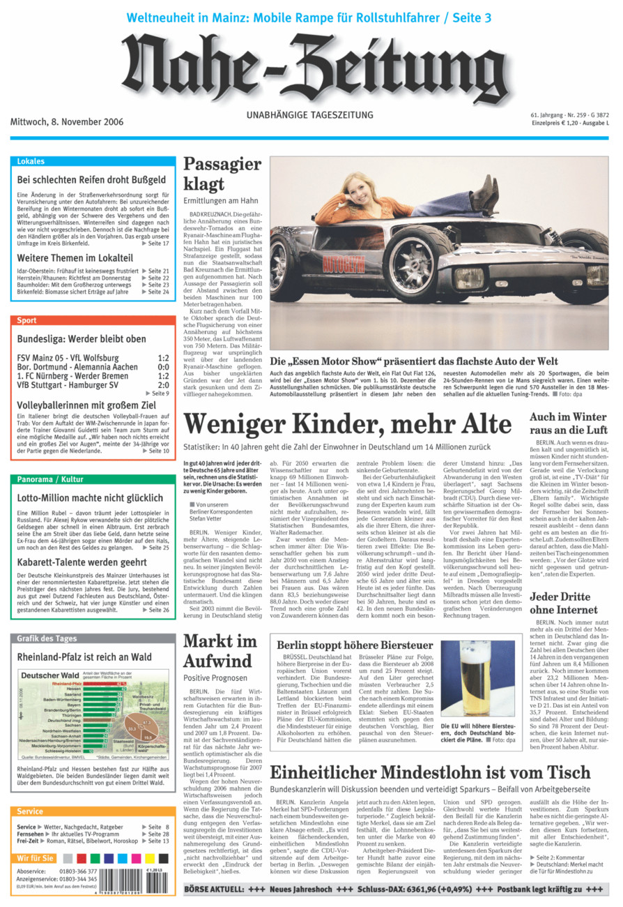 Nahe-Zeitung vom Mittwoch, 08.11.2006