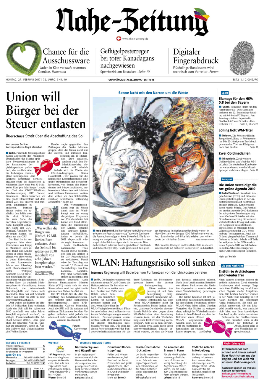 Nahe-Zeitung vom Montag, 27.02.2017