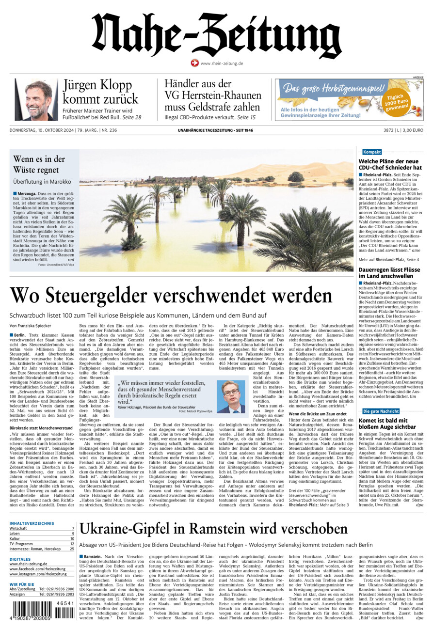 Nahe-Zeitung vom Donnerstag, 10.10.2024