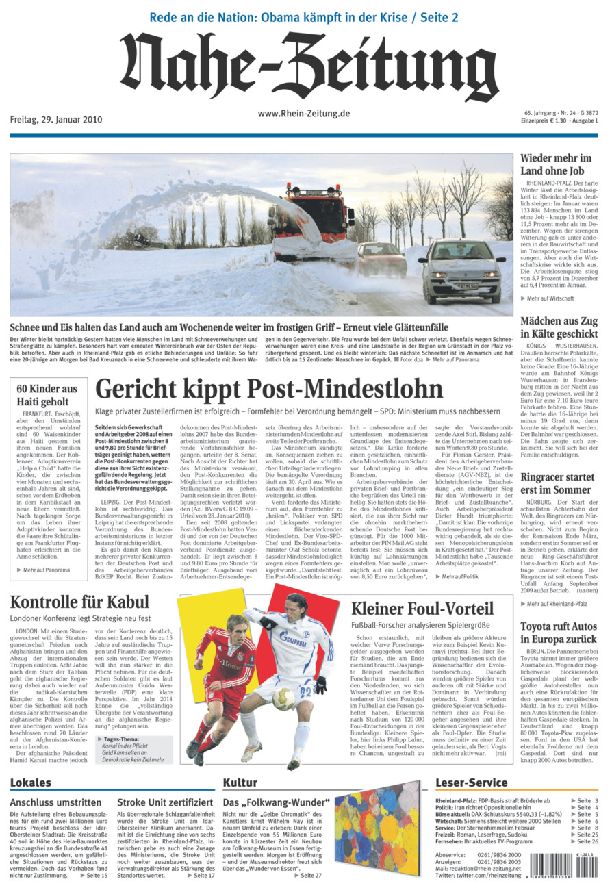 Nahe-Zeitung vom Freitag, 29.01.2010