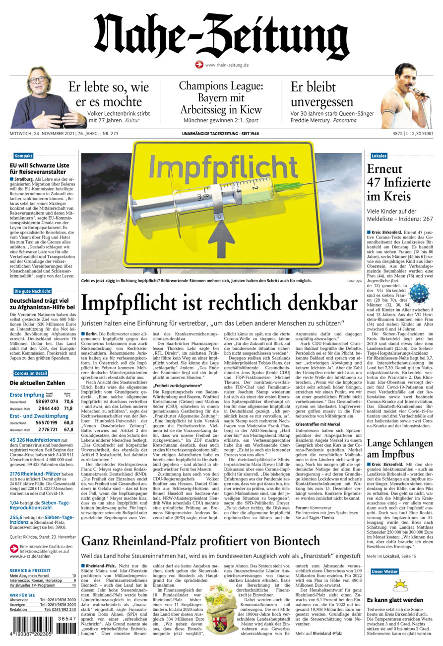 Nahe-Zeitung vom Mittwoch, 24.11.2021