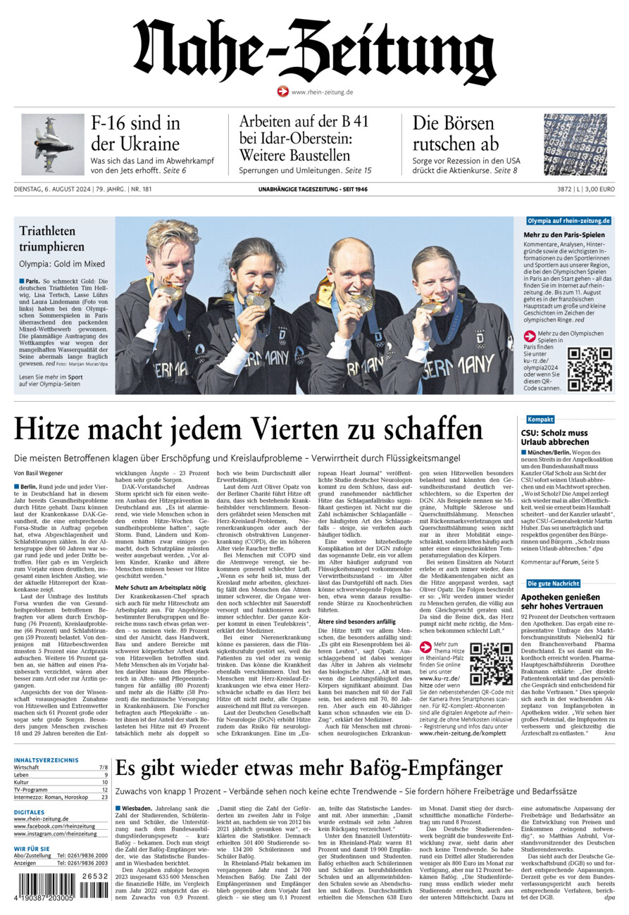 Nahe-Zeitung vom Dienstag, 06.08.2024