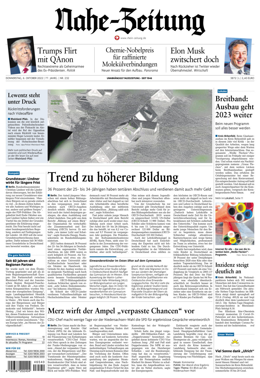 Nahe-Zeitung vom Donnerstag, 06.10.2022