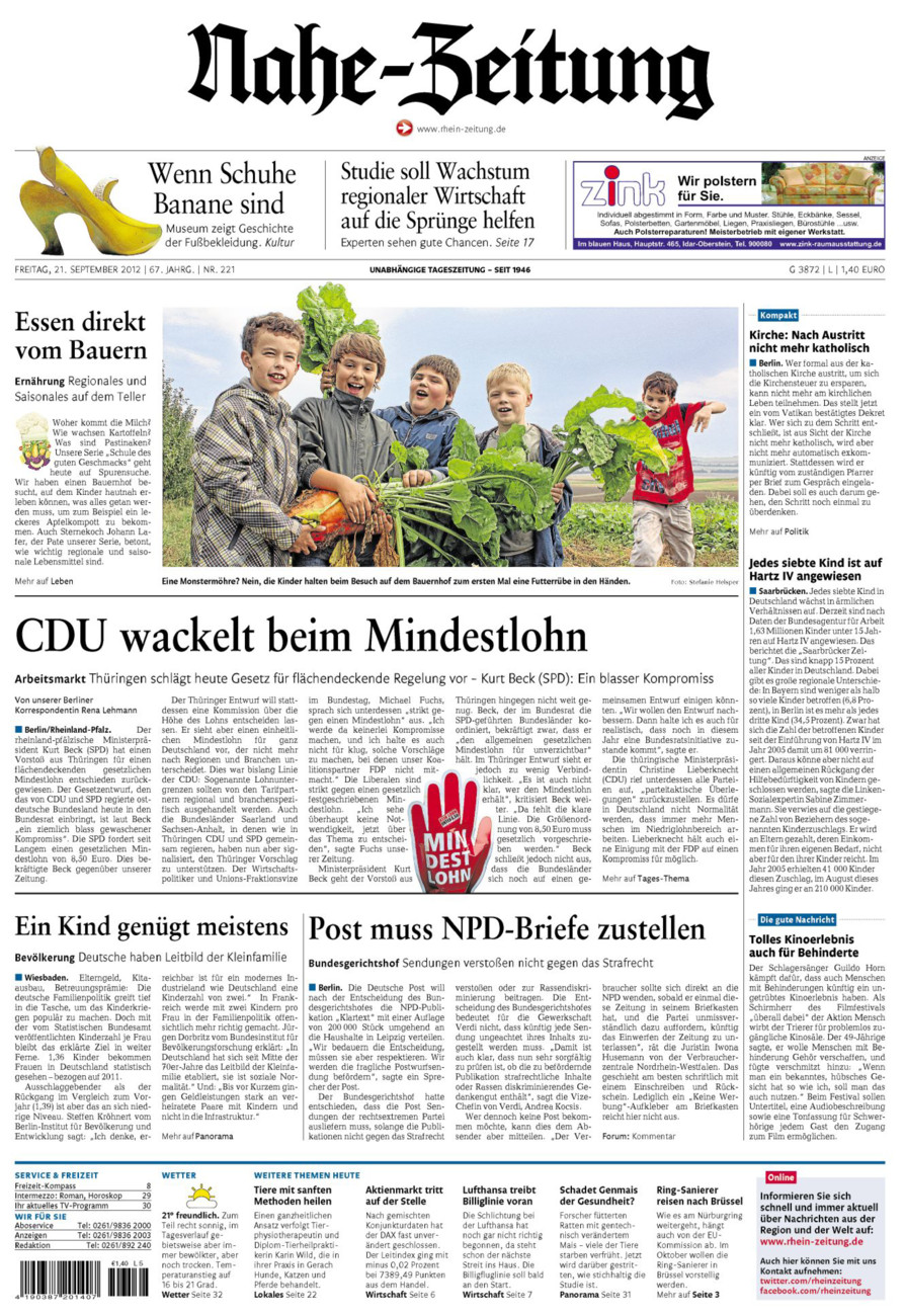 Nahe-Zeitung vom Freitag, 21.09.2012