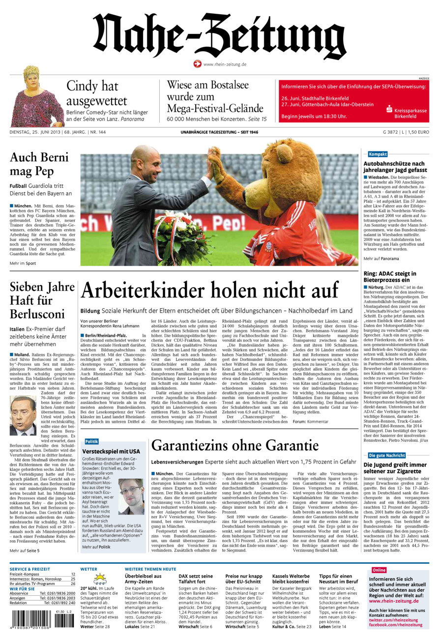 Nahe-Zeitung vom Dienstag, 25.06.2013