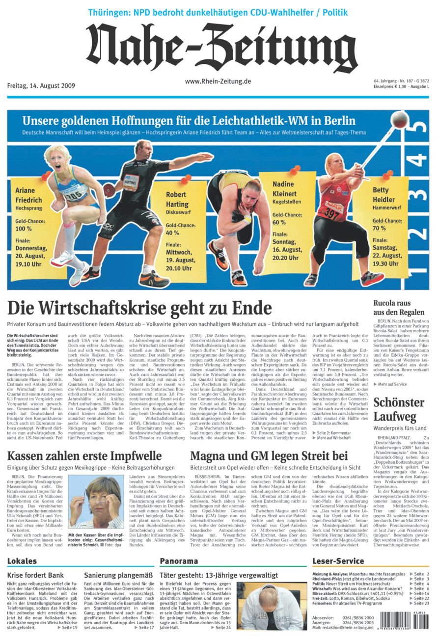 Nahe-Zeitung vom Freitag, 14.08.2009