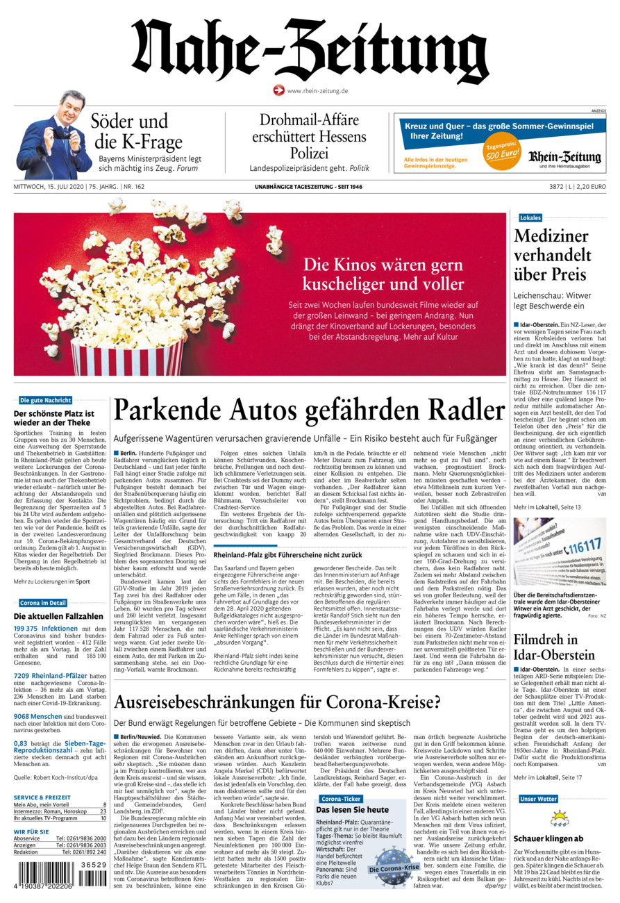 Nahe-Zeitung vom Mittwoch, 15.07.2020