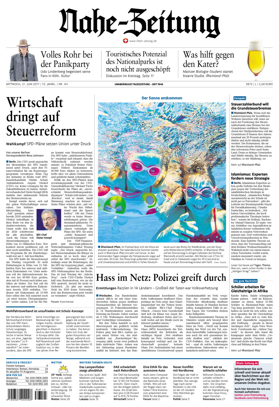Nahe-Zeitung vom Mittwoch, 21.06.2017