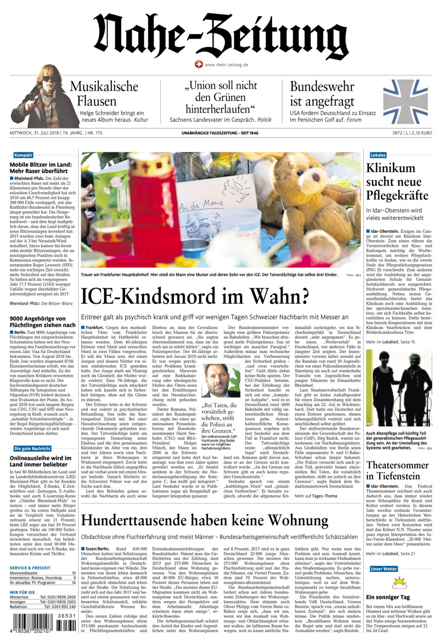 Nahe-Zeitung vom Mittwoch, 31.07.2019
