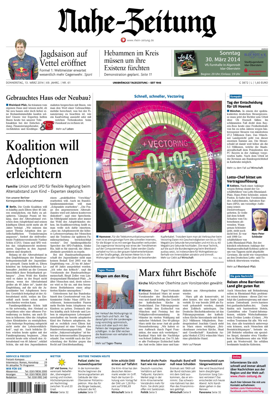Nahe-Zeitung vom Donnerstag, 13.03.2014