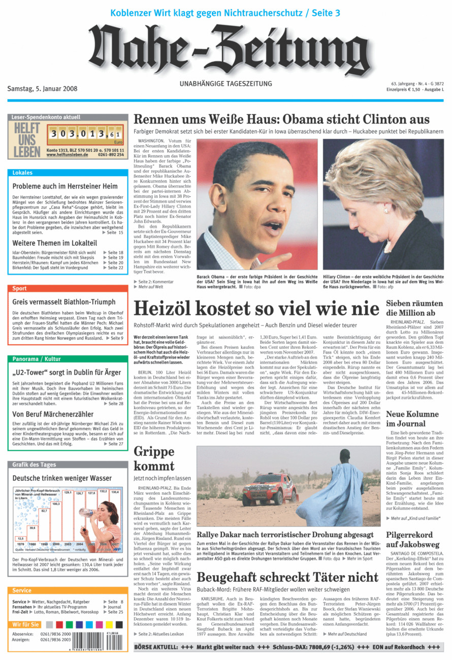 Nahe-Zeitung vom Samstag, 05.01.2008