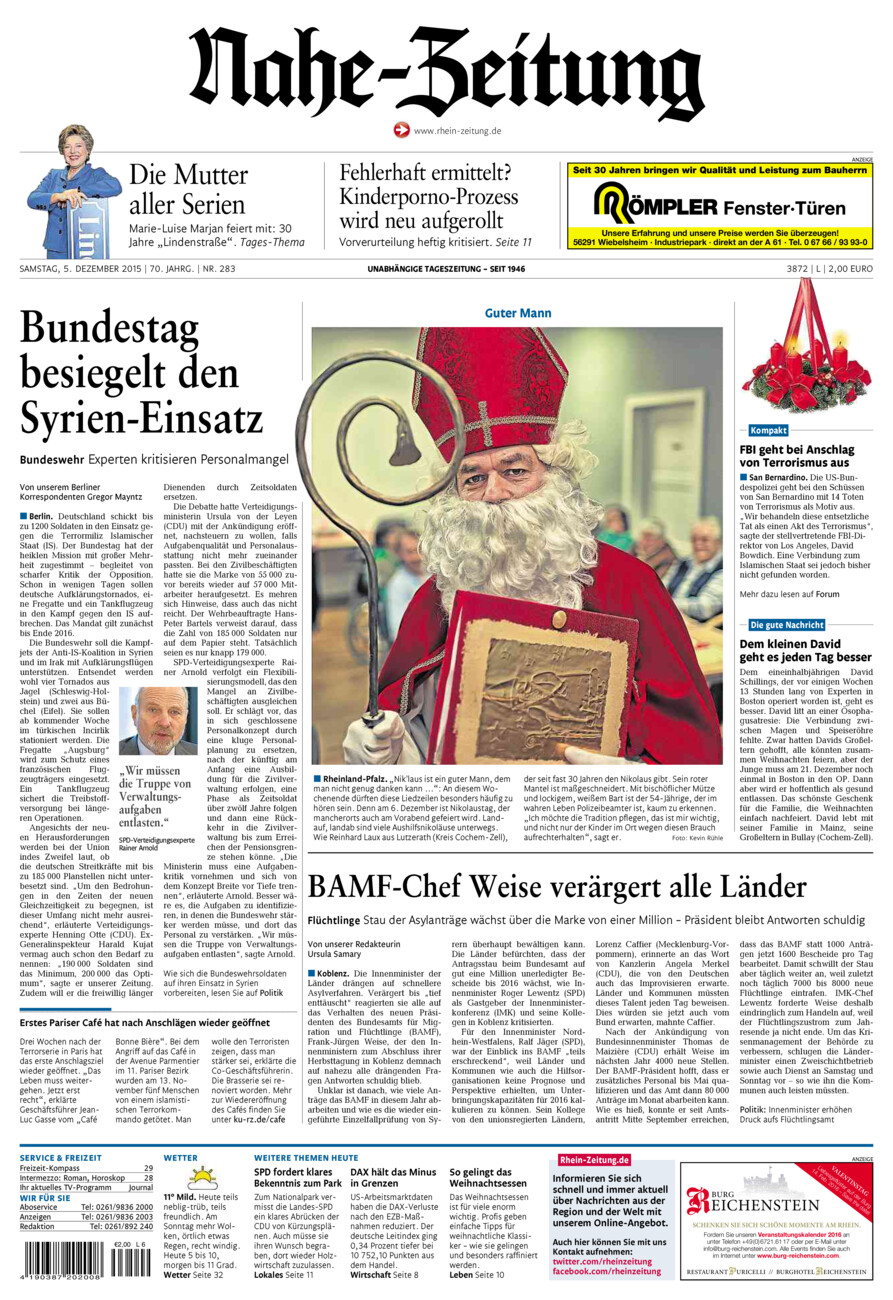 Nahe-Zeitung vom Samstag, 05.12.2015