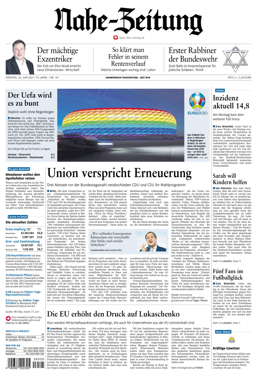 Nahe-Zeitung vom Dienstag, 22.06.2021