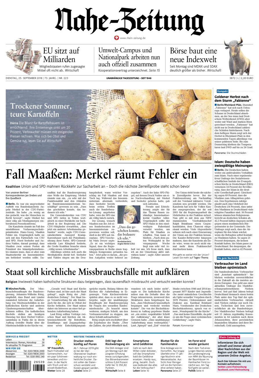 Nahe-Zeitung vom Dienstag, 25.09.2018