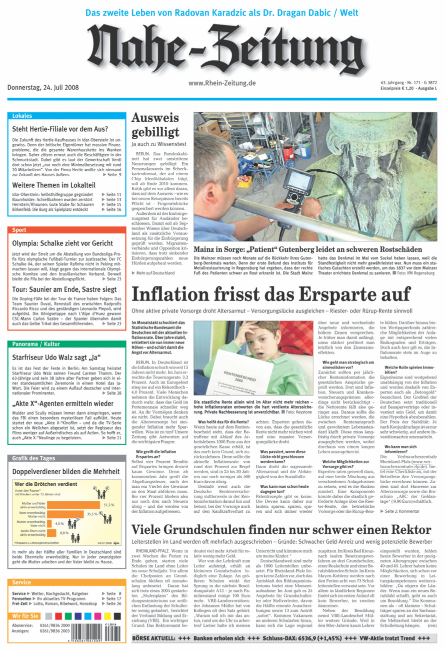 Nahe-Zeitung vom Donnerstag, 24.07.2008