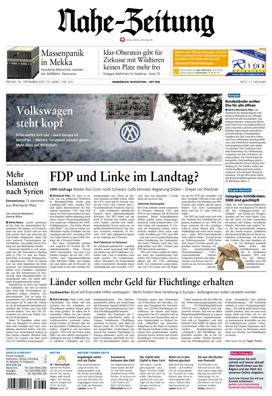 Nahe-Zeitung vom Freitag, 25.09.2015