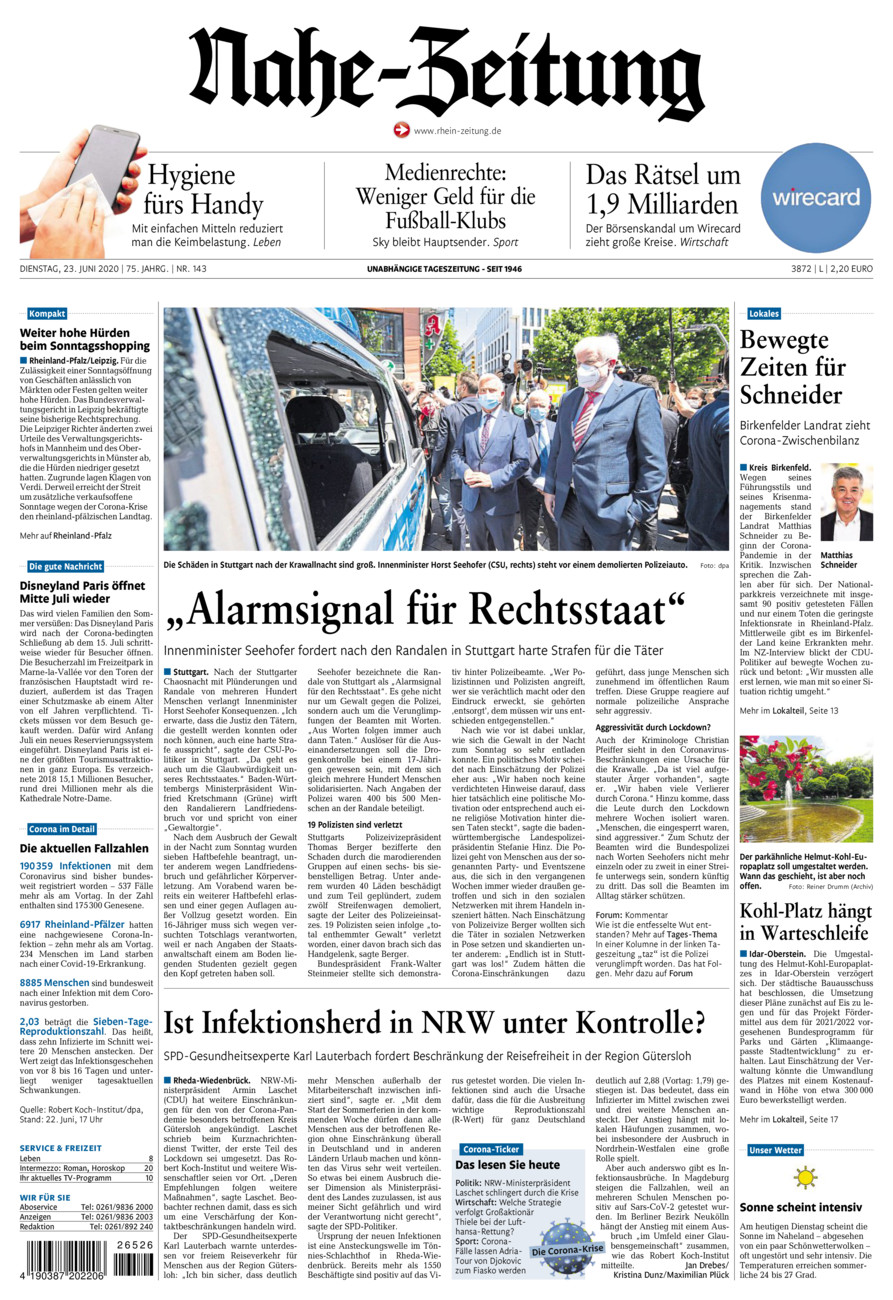 Nahe-Zeitung vom Dienstag, 23.06.2020