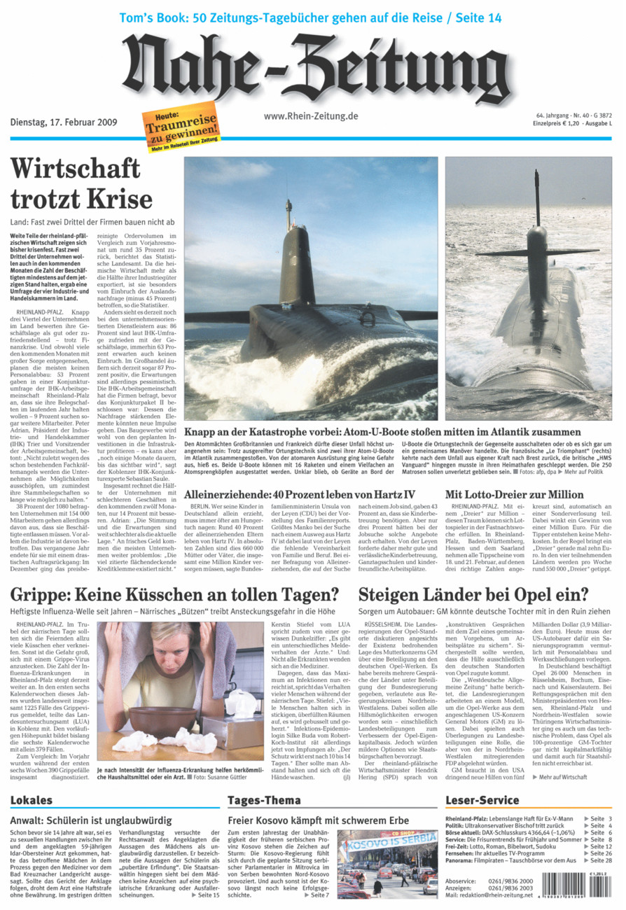 Nahe-Zeitung vom Dienstag, 17.02.2009