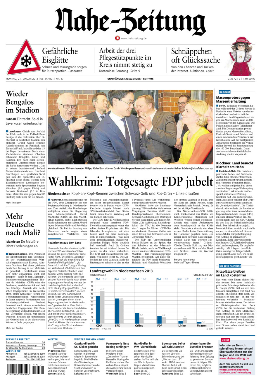 Nahe-Zeitung vom Montag, 21.01.2013