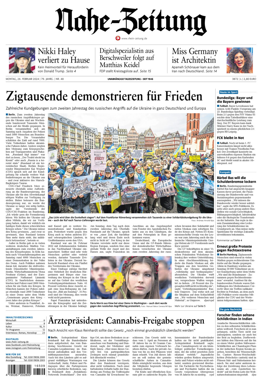 Nahe-Zeitung vom Montag, 26.02.2024