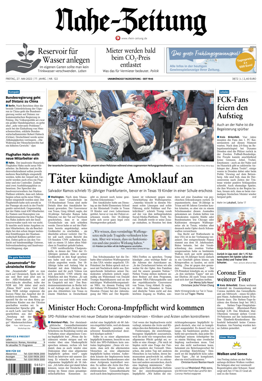 Nahe-Zeitung vom Freitag, 27.05.2022
