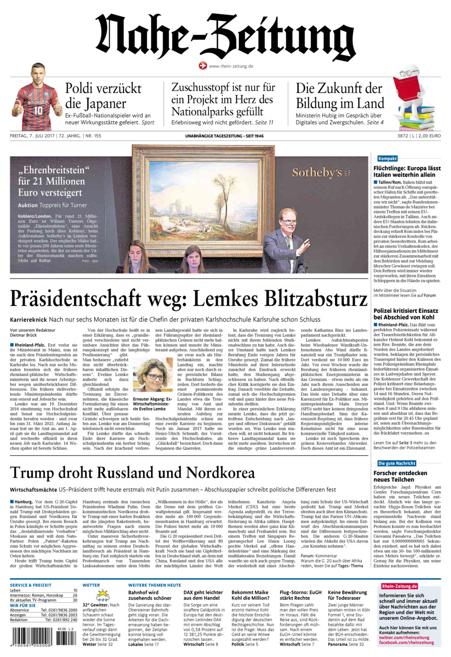 Nahe-Zeitung vom Freitag, 07.07.2017