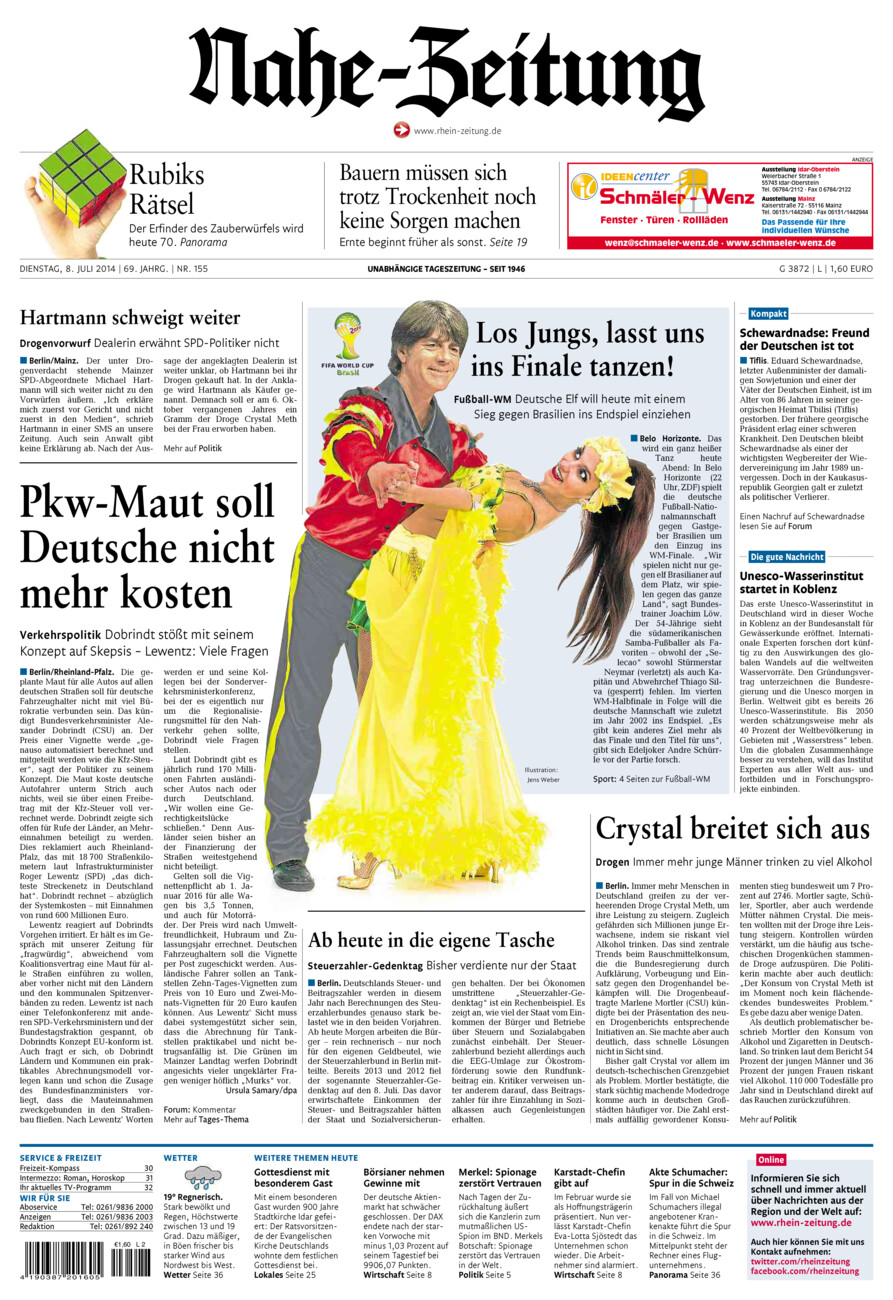 Nahe-Zeitung vom Dienstag, 08.07.2014