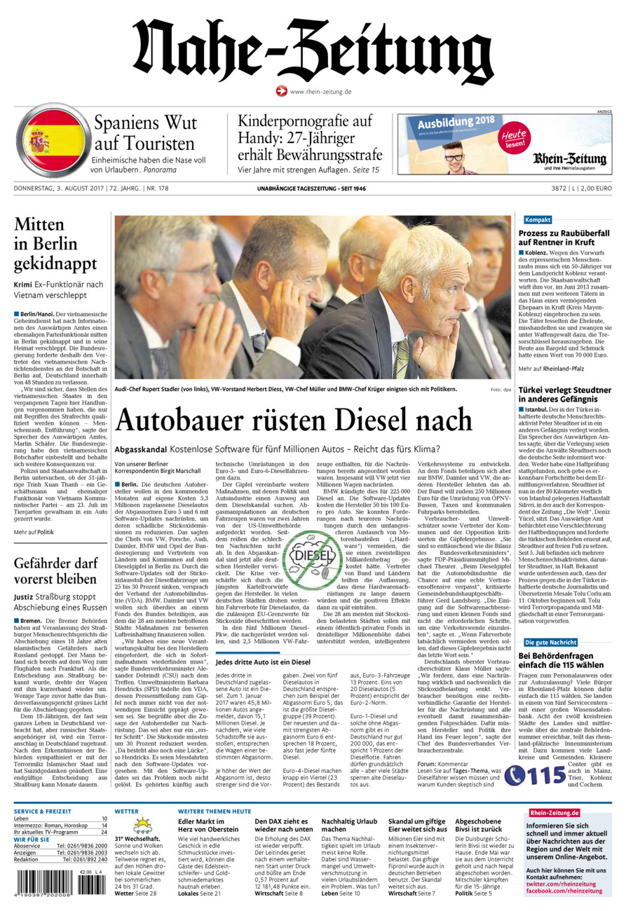 Nahe-Zeitung vom Donnerstag, 03.08.2017