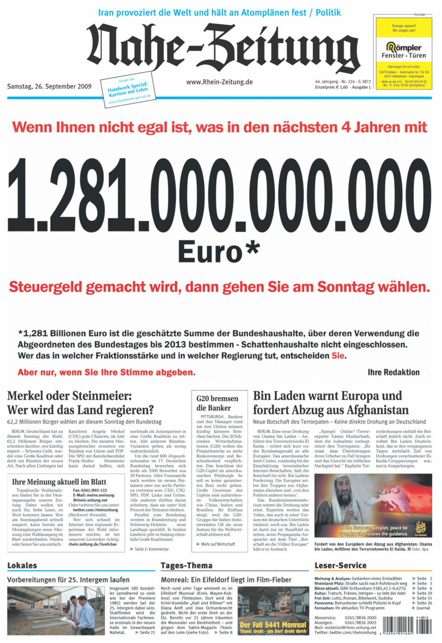 Nahe-Zeitung vom Samstag, 26.09.2009