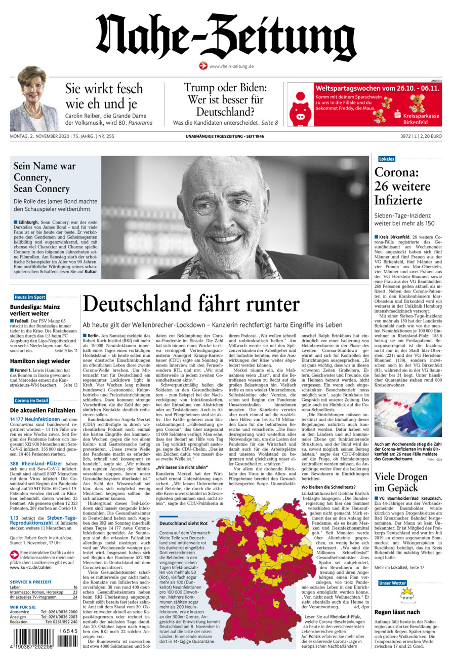 Nahe-Zeitung vom Montag, 02.11.2020