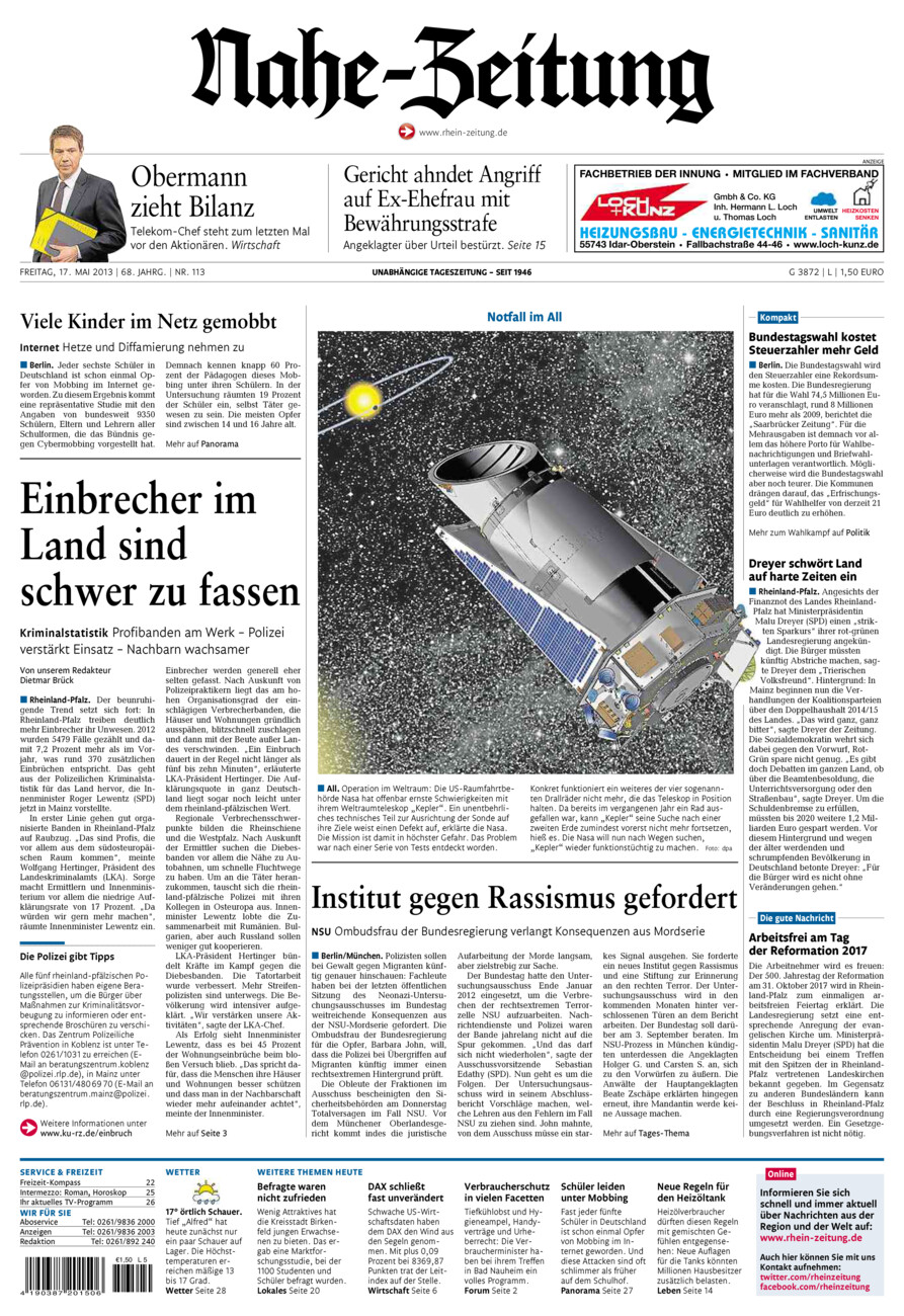 Nahe-Zeitung vom Freitag, 17.05.2013