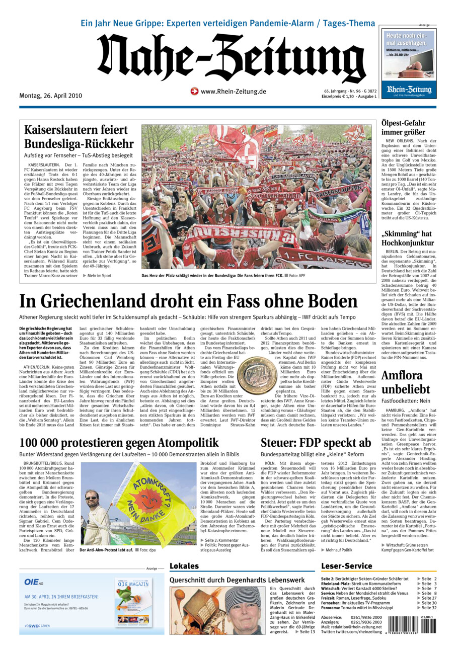 Nahe-Zeitung vom Montag, 26.04.2010