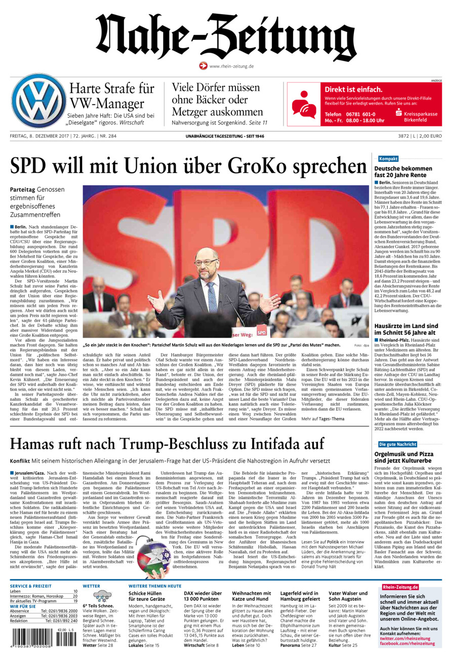 Nahe-Zeitung vom Freitag, 08.12.2017