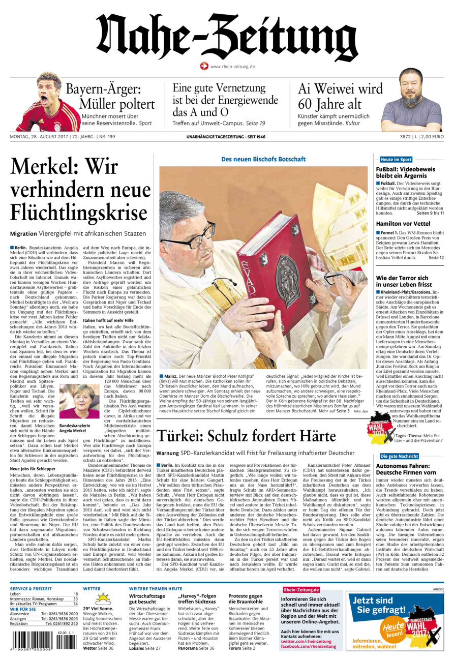 Nahe-Zeitung vom Montag, 28.08.2017