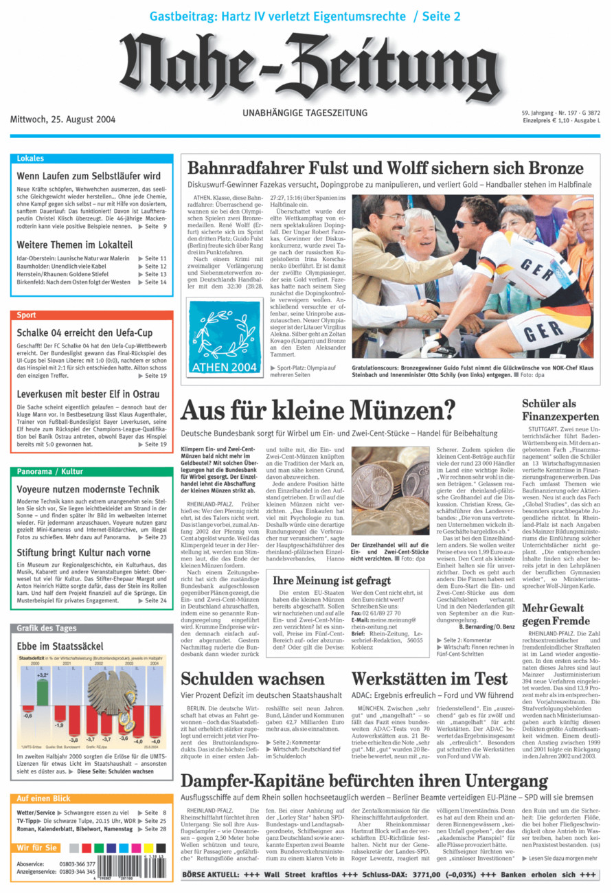 Nahe-Zeitung vom Mittwoch, 25.08.2004