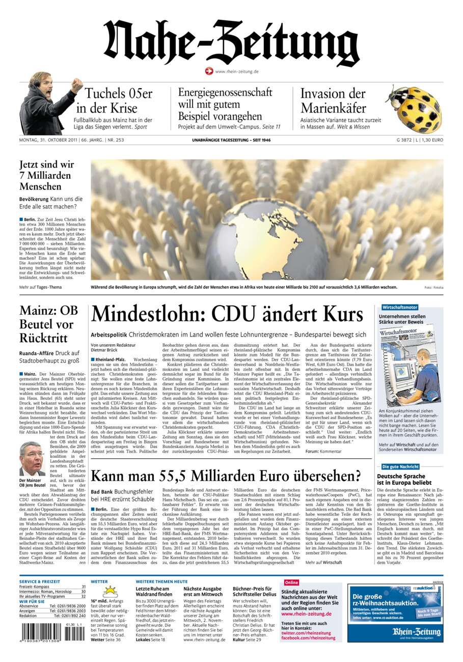 Nahe-Zeitung vom Montag, 31.10.2011