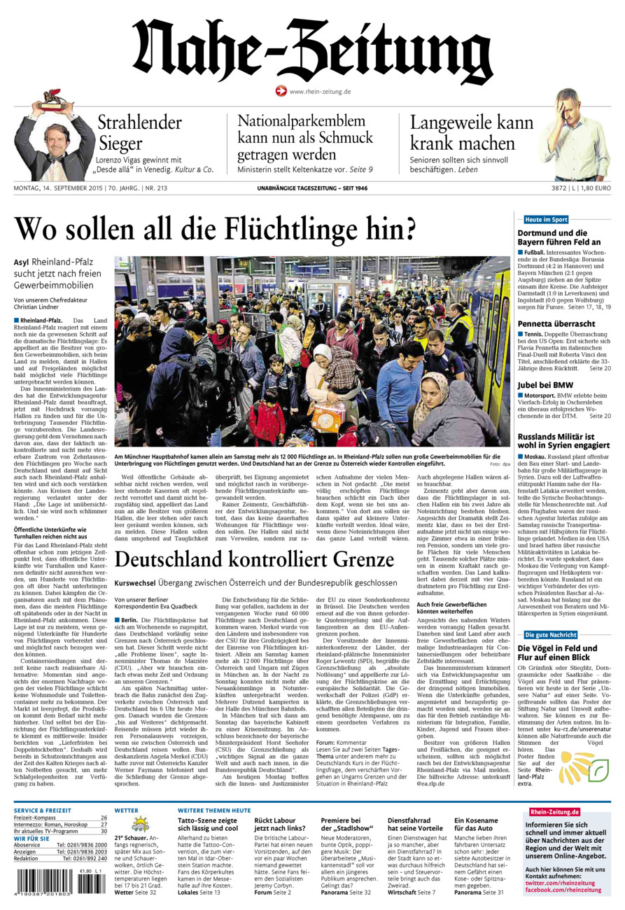Nahe-Zeitung vom Montag, 14.09.2015