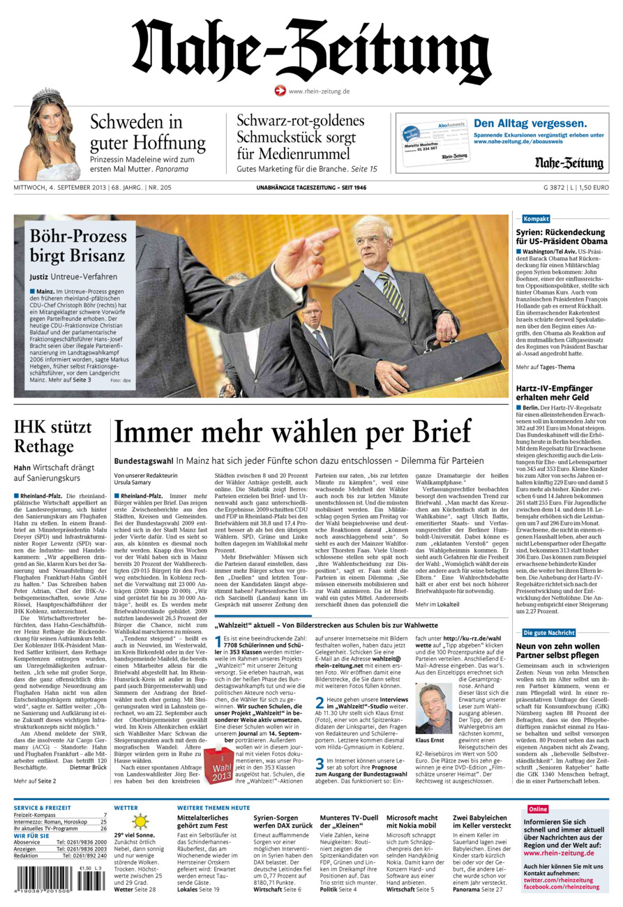 Nahe-Zeitung vom Mittwoch, 04.09.2013