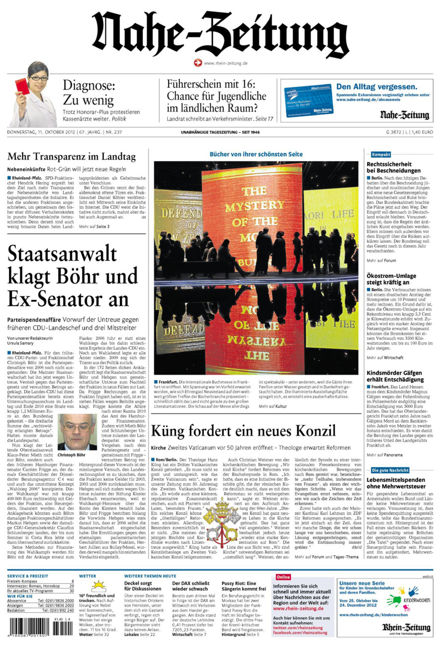 Nahe-Zeitung vom Donnerstag, 11.10.2012