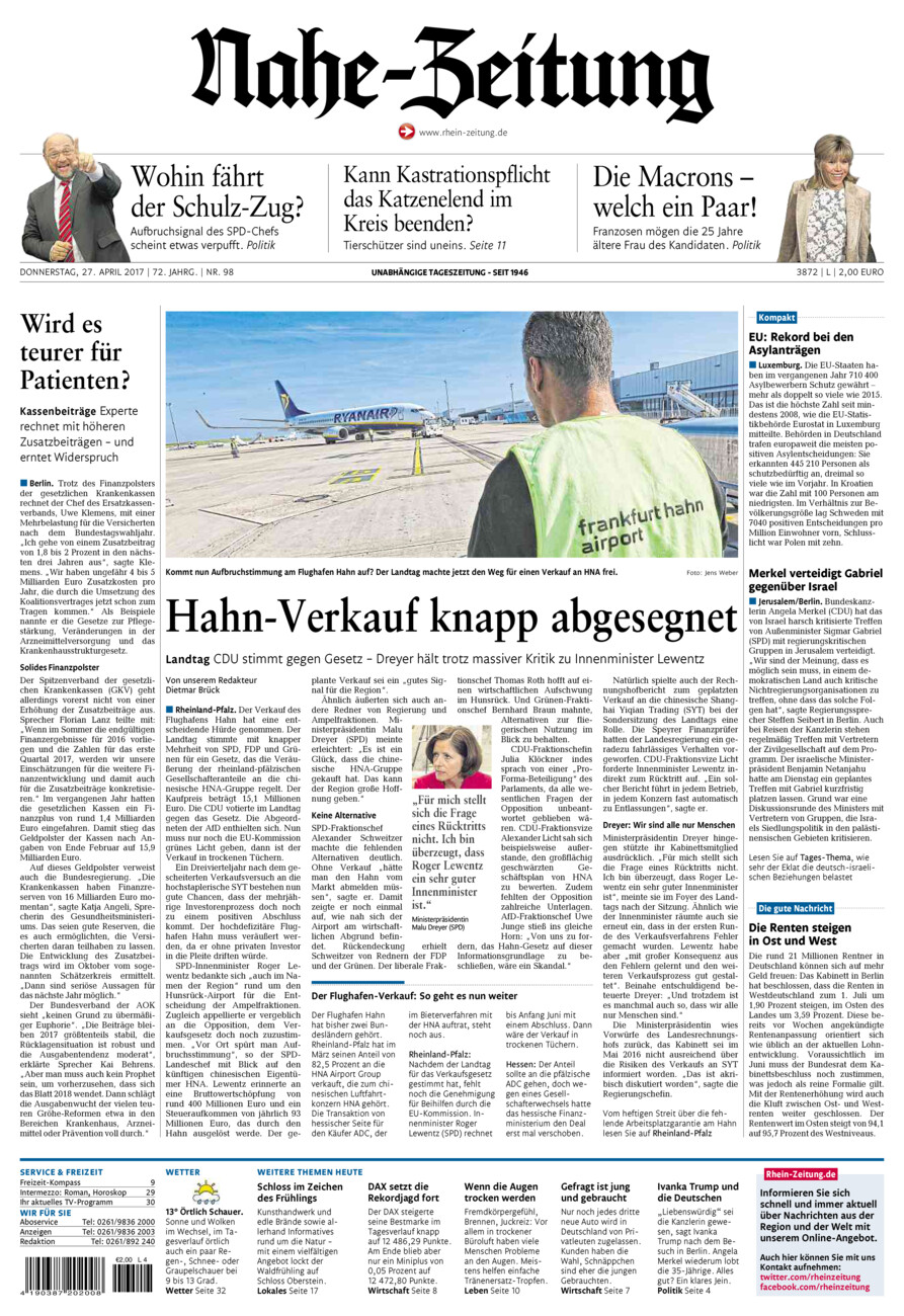 Nahe-Zeitung vom Donnerstag, 27.04.2017